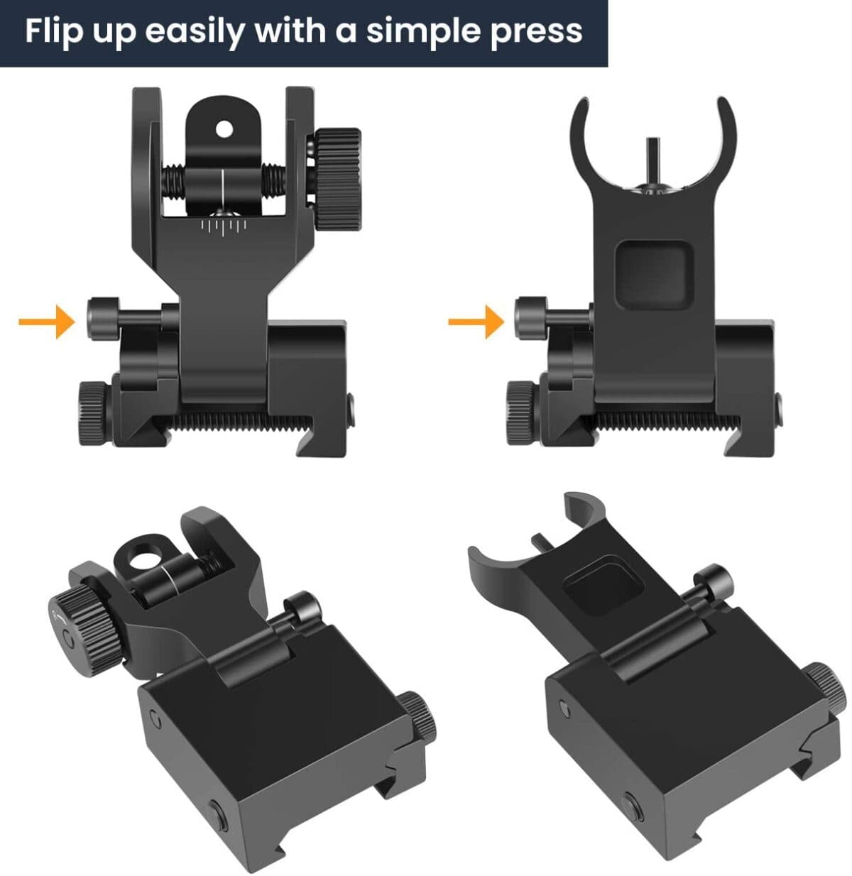 AR15/AR10 Low Flip Up Front & Rear Sight Set Folding Design Profile ...