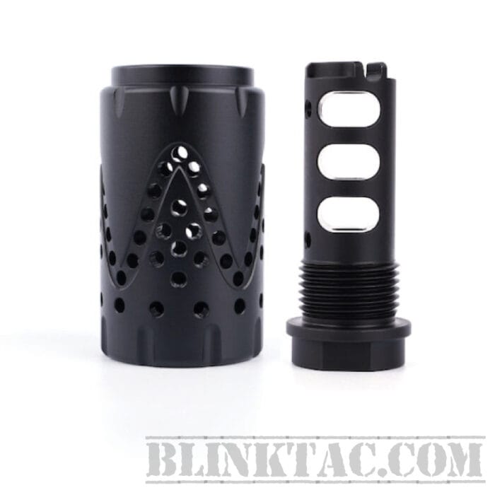 Ar 15 .22/.223/5.56 Cal 1/2×28 Tpi Muzzle Brake Competition With QD Blast Shield SSN-G1/56SS