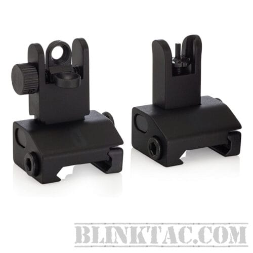 Flip Up Iron Sights – Spring Loaded Low Profile Back up Ironsights | Designed for Picatinny 1913 Pattern Rails | Co-Witness Front and Rear BUIS Combo Set |