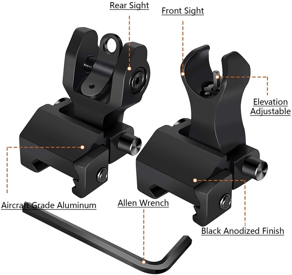 AR-15/AR-10 MIL-SPEC PLATFORM HK REAR AND FRONT FLIP-UP IRON SIGHT FIT ...