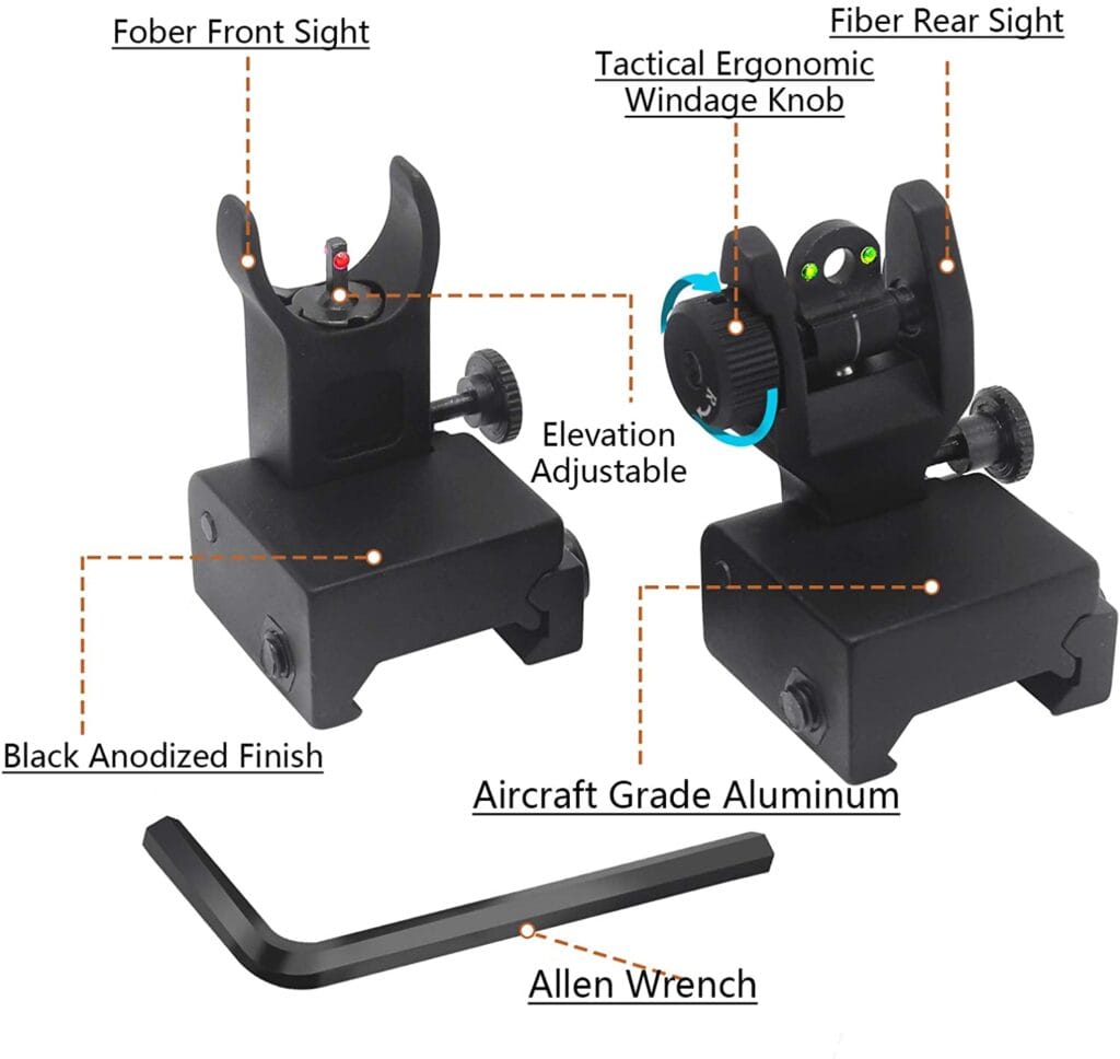 AR15/AR10 TACTICAL FIBER OPTICS LOW PROFILE FLIP UP IRON SIGHT WITH