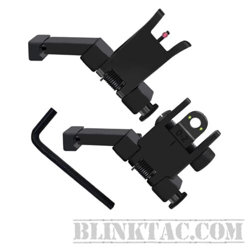 AR15/AR10 FIBER OPTICS IRON SIGHTS LOW PROFILE 45 DEGREE FLIP-UP FRONT AND REAR SIGHTS WITH RED AND GREEN DOTS FIT PICATINNY WEAVER RAILS