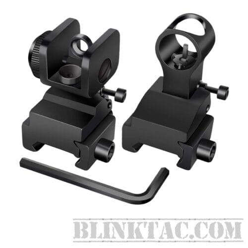 AR-15/AR-10 FLIP UP FRONT REAR BACKUP IRON SIGHT SET WITH ELEVATION WINDOW FIT 21MM RAILS