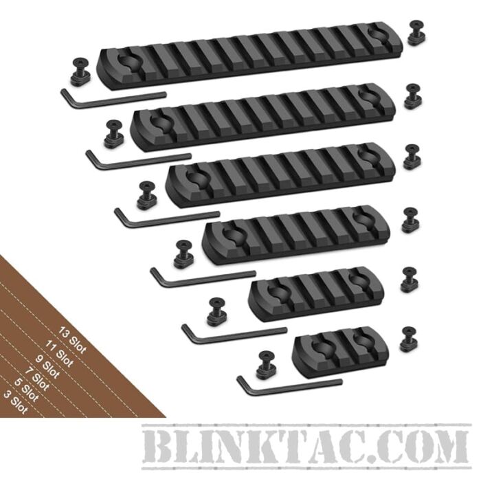 Picatinny Rails Set, 3 5 7 9 11 13 Slot Aluminum Picatinny Rail Section Accessory with 13 T-Nuts & Screws, 3 Allen Wrench - 6 Pack