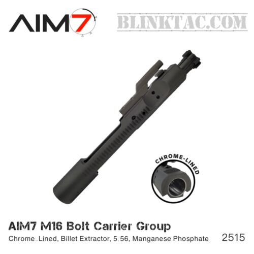AIM7 M16 Bolt Carrier Group—Chrome-Lined, Billet Extractor, 5.56, Manganese Phosphate