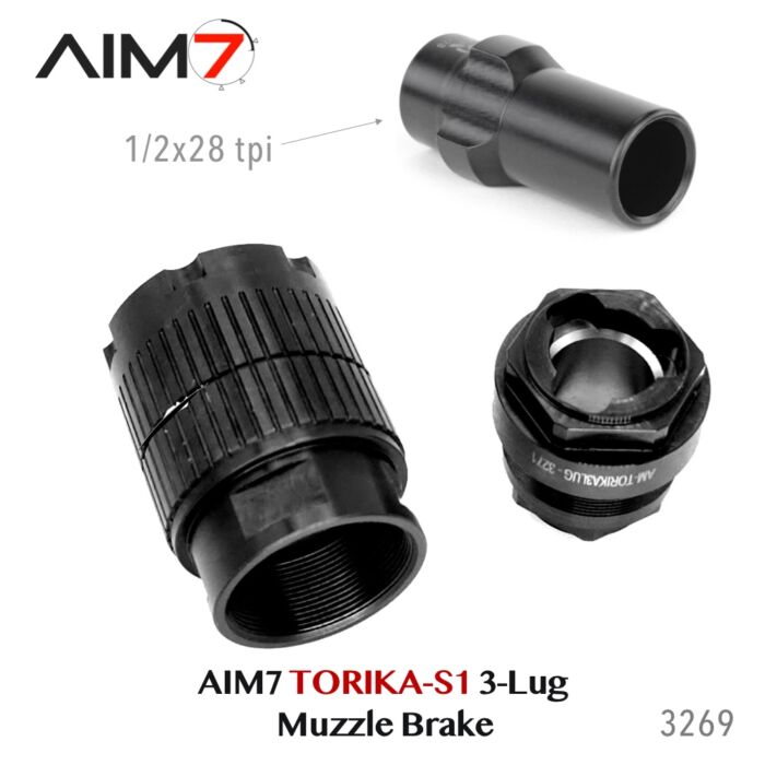 Aim7 TORIKA-S1 Muzzle Brake 3-Lug  9mm/556/223/.30 cal/M13.5x1LH - Image 9