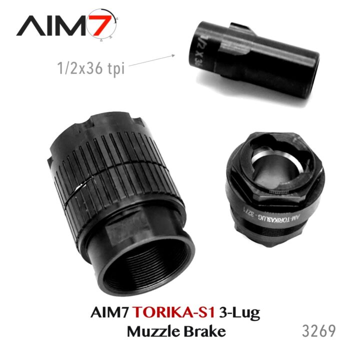 Aim7 TORIKA-S1 Muzzle Brake 3-Lug  9mm/556/223/.30 cal/M13.5x1LH - Image 5