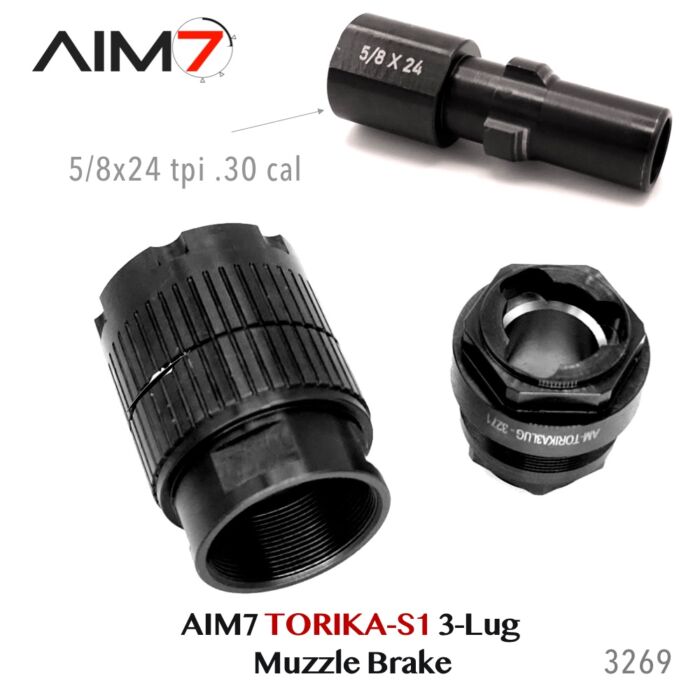 Aim7 TORIKA-S1 Muzzle Brake 3-Lug  9mm/556/223/.30 cal/M13.5x1LH - Image 3