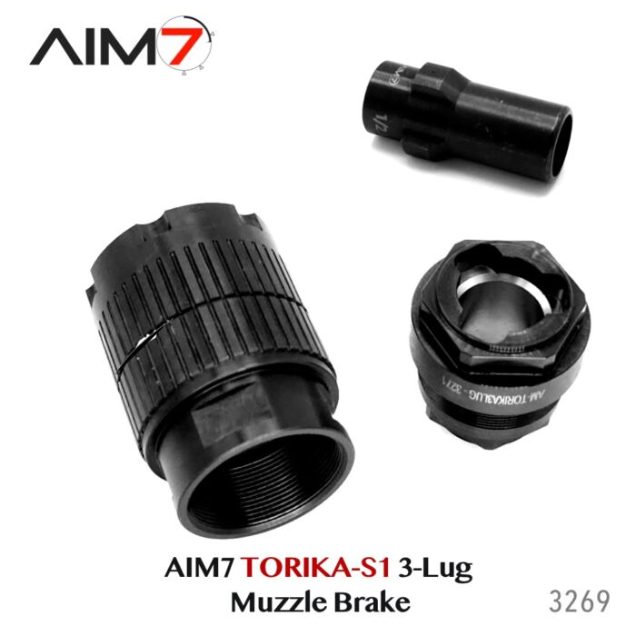 Aim7 TORIKA-S1 Muzzle Brake 3-Lug  9mm/556/223/.30 cal/M13.5x1LH