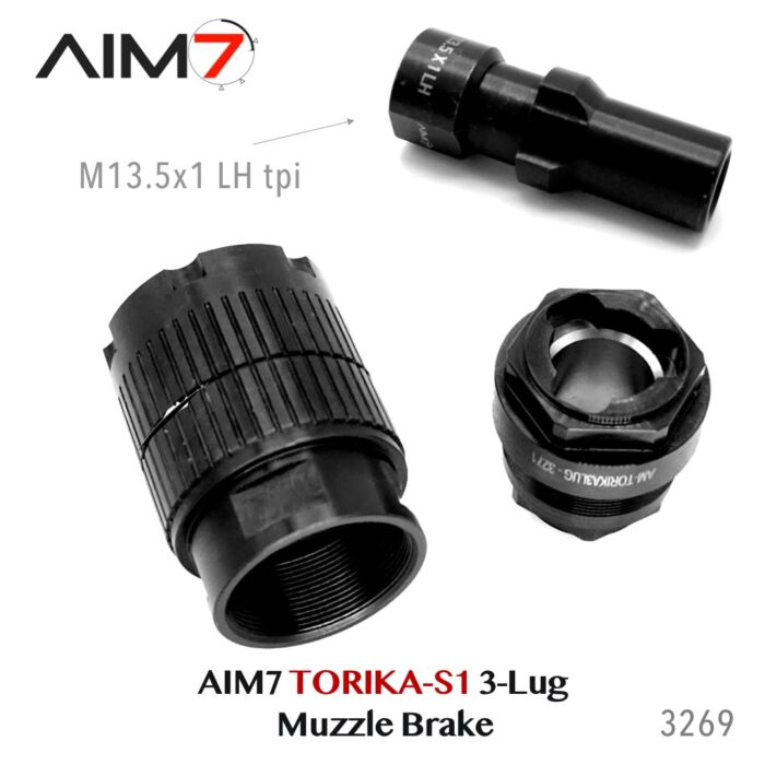 Aim7 TORIKA-S1 Muzzle Brake 3-Lug  9mm/556/223/.30 cal/M13.5x1LH - Image 4