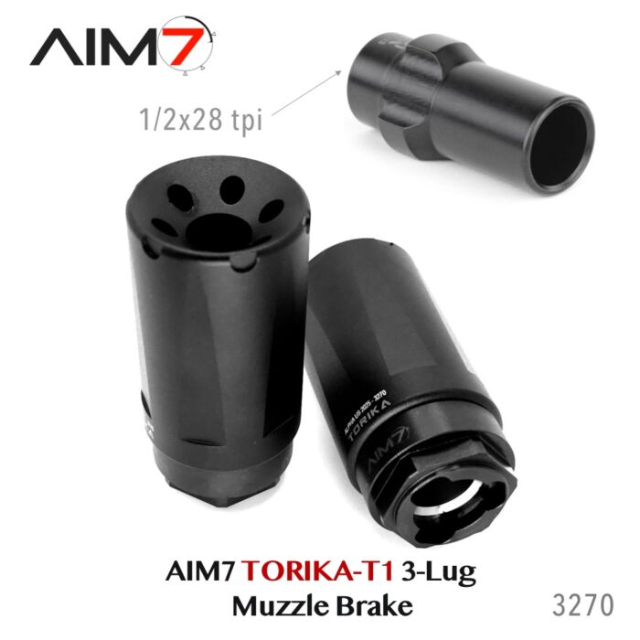 Aim7 TORIKA-T1 Muzzle Brake 3-Lug 9mm/556/223/.30 cal/M13.5x1LH - Image 3