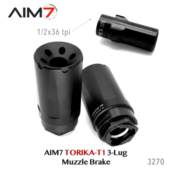 Aim7 TORIKA-T1 Muzzle Brake 3-Lug 9mm/556/223/.30 cal/M13.5x1LH - Image 4