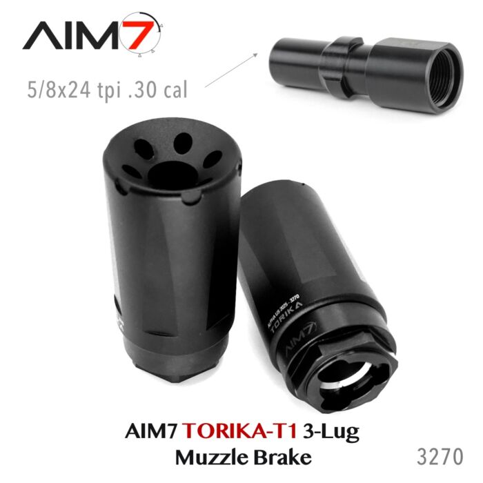 Aim7 TORIKA-T1 Muzzle Brake 3-Lug 9mm/556/223/.30 cal/M13.5x1LH - Image 2