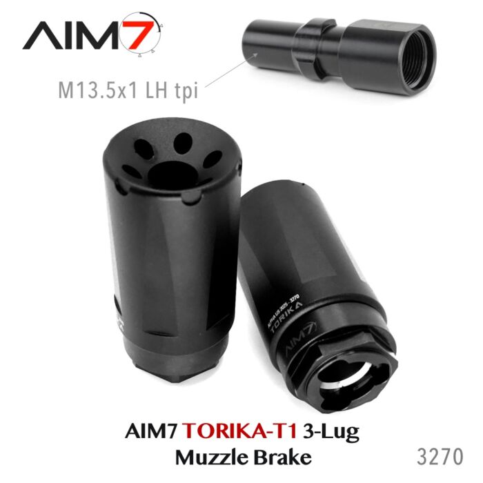 Aim7 TORIKA-T1 Muzzle Brake 3-Lug 9mm/556/223/.30 cal/M13.5x1LH - Image 5