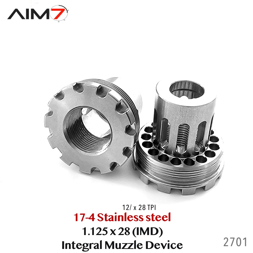 AIM7 Gsh-0.5-28 ASR Muzzle Brake – 1/2x28 Thread .223/9mm/22lr – Black Stainless Steel