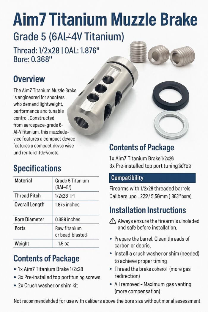 Aim7 Titanium Muzzle Brake – Grade 5 (6Al-4V Titanium) 1/2x28 - Image 9