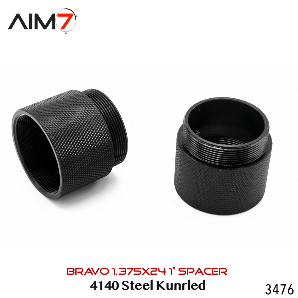 Aim7 1" Bravo Steel Spacer – 1.375×24 Knurled (Black Oxide) - Image 3