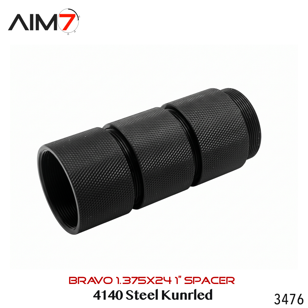 Aim7 1" Bravo Steel Spacer – 1.375×24 Knurled (Black Oxide) - Image 4