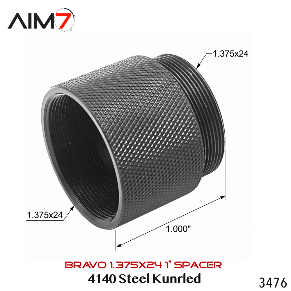 Aim7 1" Bravo Steel Spacer – 1.375×24 Knurled (Black Oxide) - Image 2